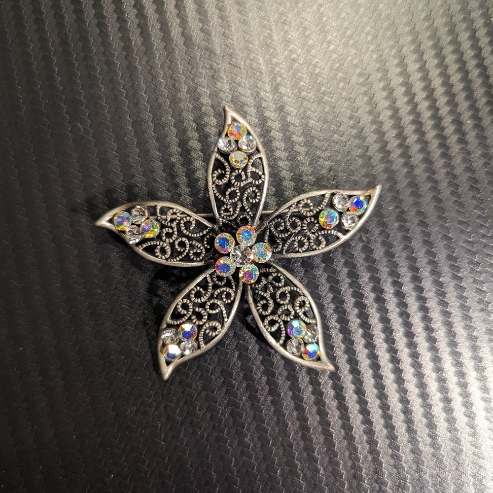 Simon Chang Rainbow Rhinestone Floral Brooch